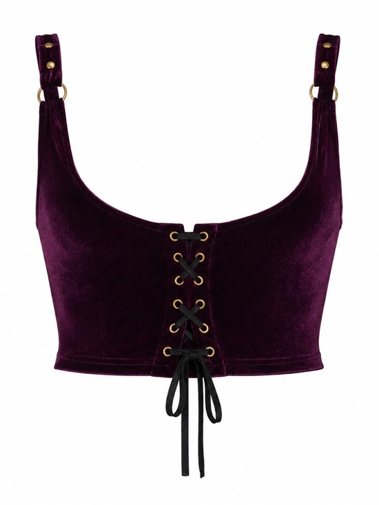 Killstar Tops - Killstar Velvet Underbust Corset Top Large Plum